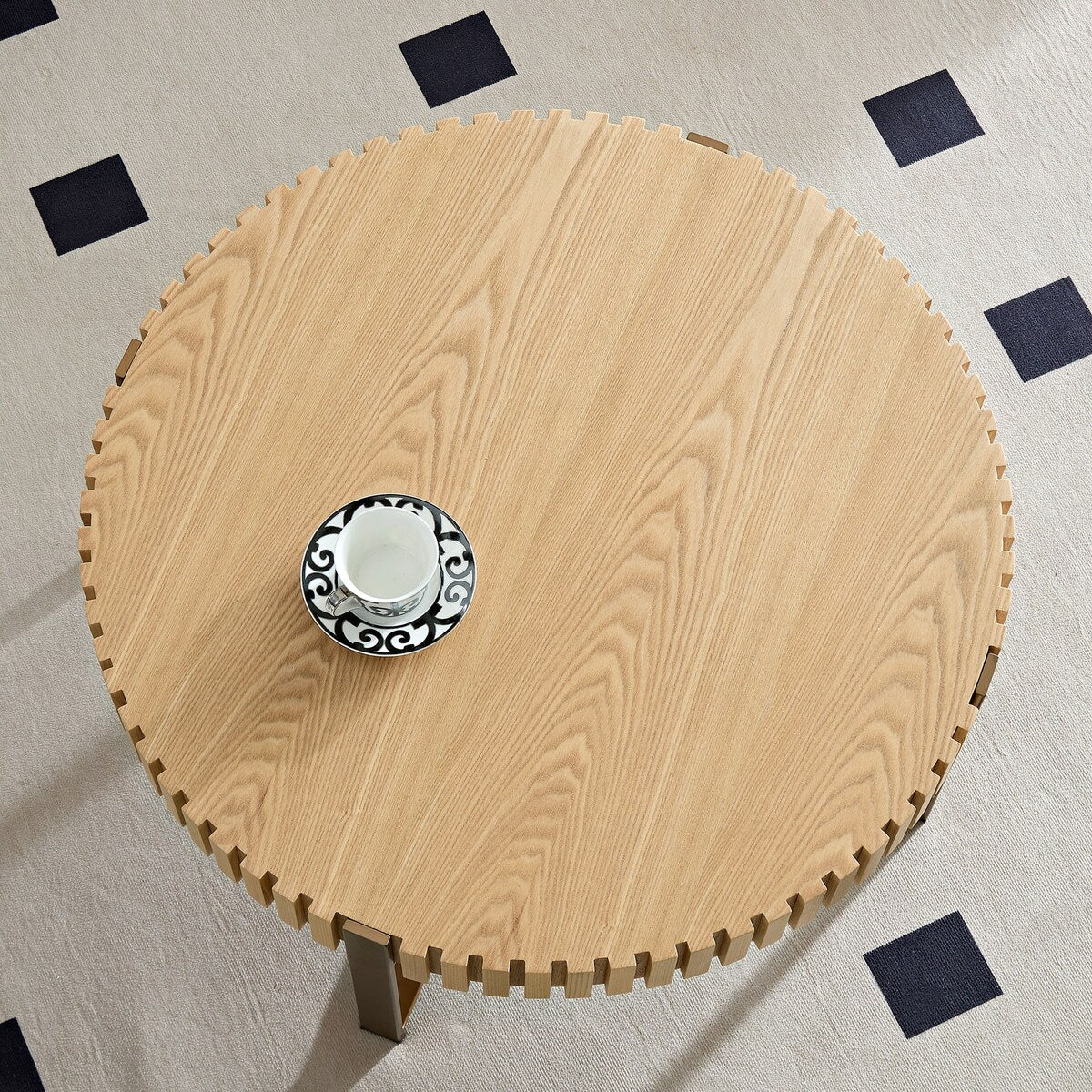 Modern Handcraft Drum Coffee Table 31.5 inch Round Coffee Table for Living Room,Small Coffee Table with Sturdy Pedestal