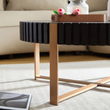 Modern Handcraft Drum Coffee Table 31.5 inch Round Coffee Table for Living Room,Small Coffee Table with Sturdy Pedestal