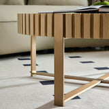 Modern Handcraft Drum Coffee Table 31.5 inch Round Coffee Table for Living Room,Small Coffee Table with Sturdy Pedestal