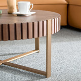 Modern Handcraft Drum Coffee Table 31.5 inch Round Coffee Table for Living Room,Small Coffee Table with Sturdy Pedestal