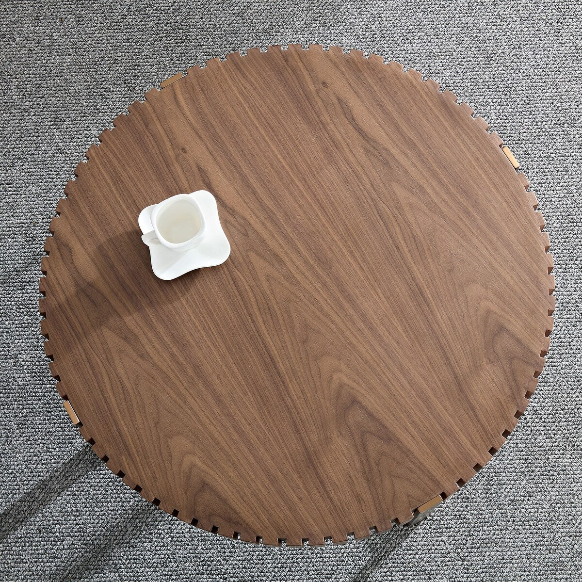 Modern Handcraft Drum Coffee Table 31.5 inch Round Coffee Table for Living Room,Small Coffee Table with Sturdy Pedestal