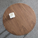 Modern Handcraft Drum Coffee Table 31.5 inch Round Coffee Table for Living Room,Small Coffee Table with Sturdy Pedestal