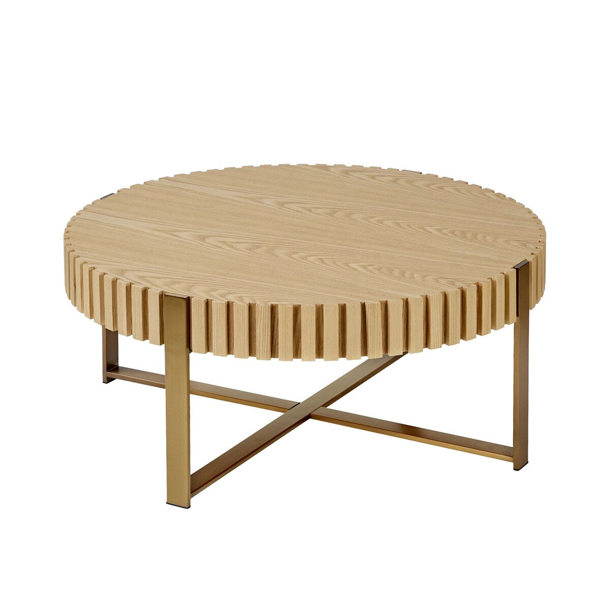 Modern Handcraft Drum Coffee Table 31.5 inch Round Coffee Table for Living Room,Small Coffee Table with Sturdy Pedestal