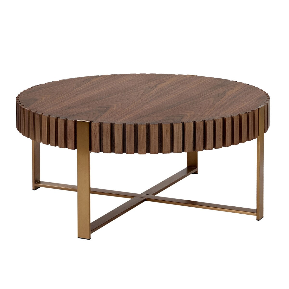 Modern Handcraft Drum Coffee Table 31.5 inch Round Coffee Table for Living Room,Small Coffee Table with Sturdy Pedestal