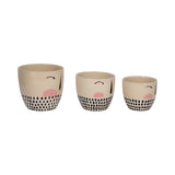 Modern Handmade Painted Face Ceramic Planters (Set of 3) - 8" x 8" x 7"
