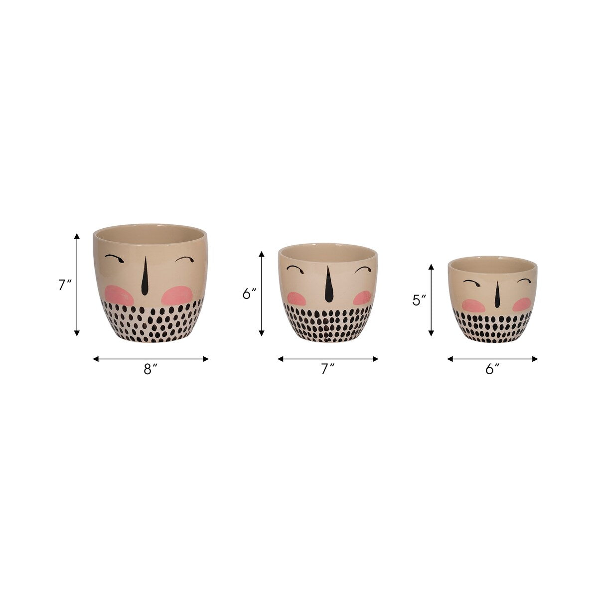 Modern Handmade Painted Face Ceramic Planters (Set of 3) - 8" x 8" x 7"