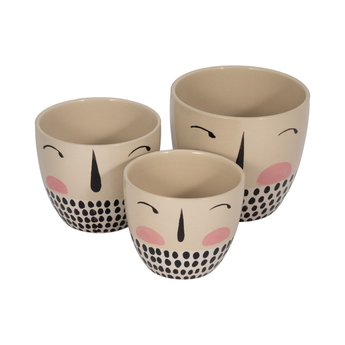 Modern Handmade Painted Face Ceramic Planters (Set of 3) - 8" x 8" x 7"