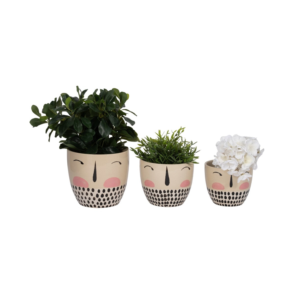 Modern Handmade Painted Face Ceramic Planters (Set of 3) - 8" x 8" x 7"