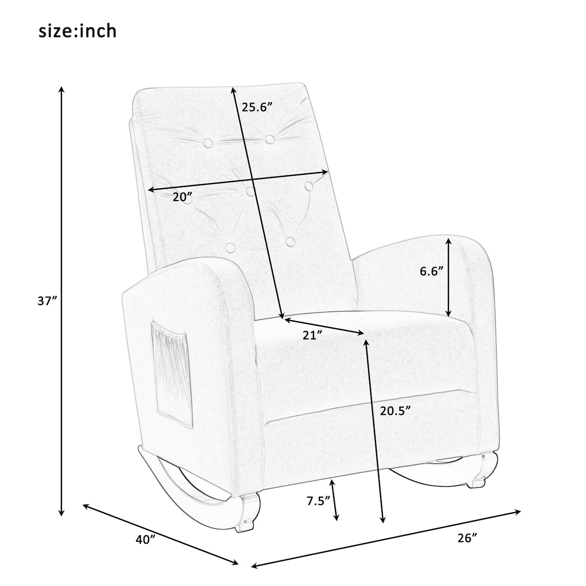 Modern High Back Armchair Baby Room Rocking Chair & Nursery Chair with Comfortable Rocker Fabric Padded Seat and Wood Leg