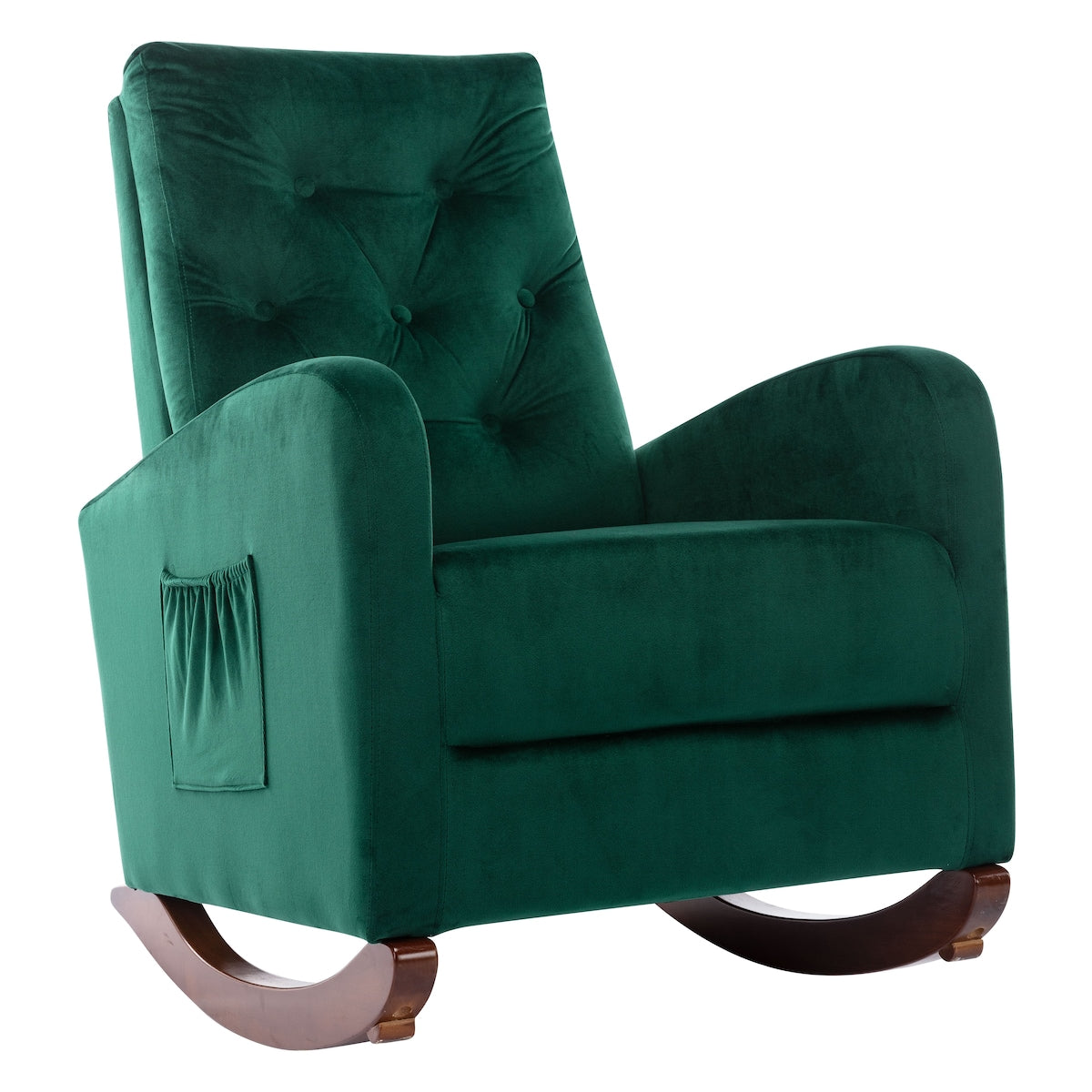 Modern High Back Armchair Baby Room Rocking Chair & Nursery Chair with Comfortable Rocker Fabric Padded Seat and Wood Leg