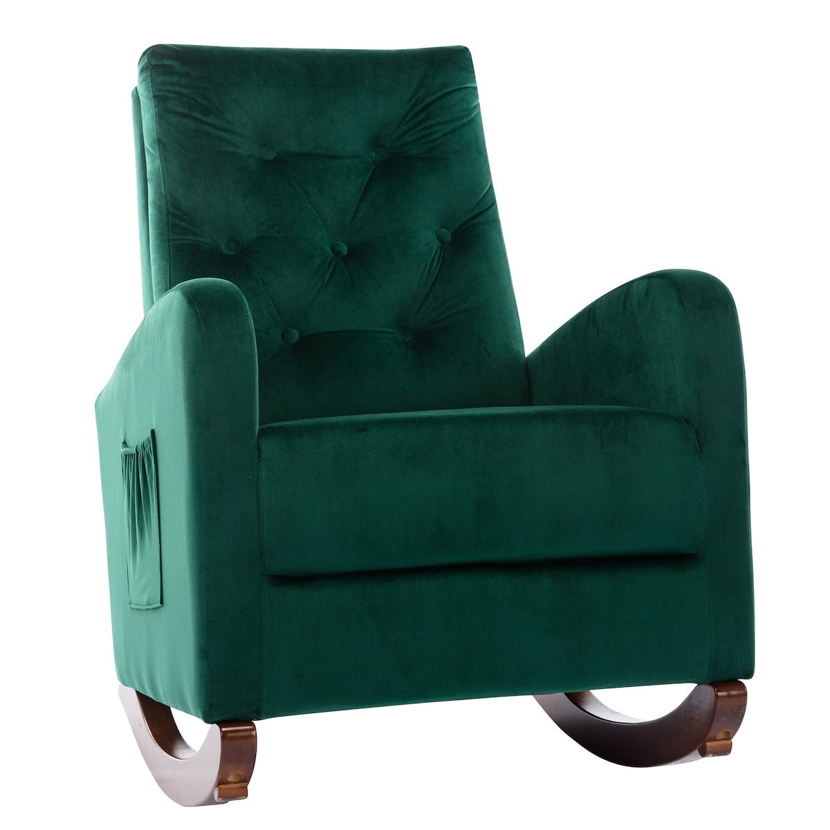 Modern High Back Armchair Baby Room Rocking Chair & Nursery Chair with Comfortable Rocker Fabric Padded Seat and Wood Leg