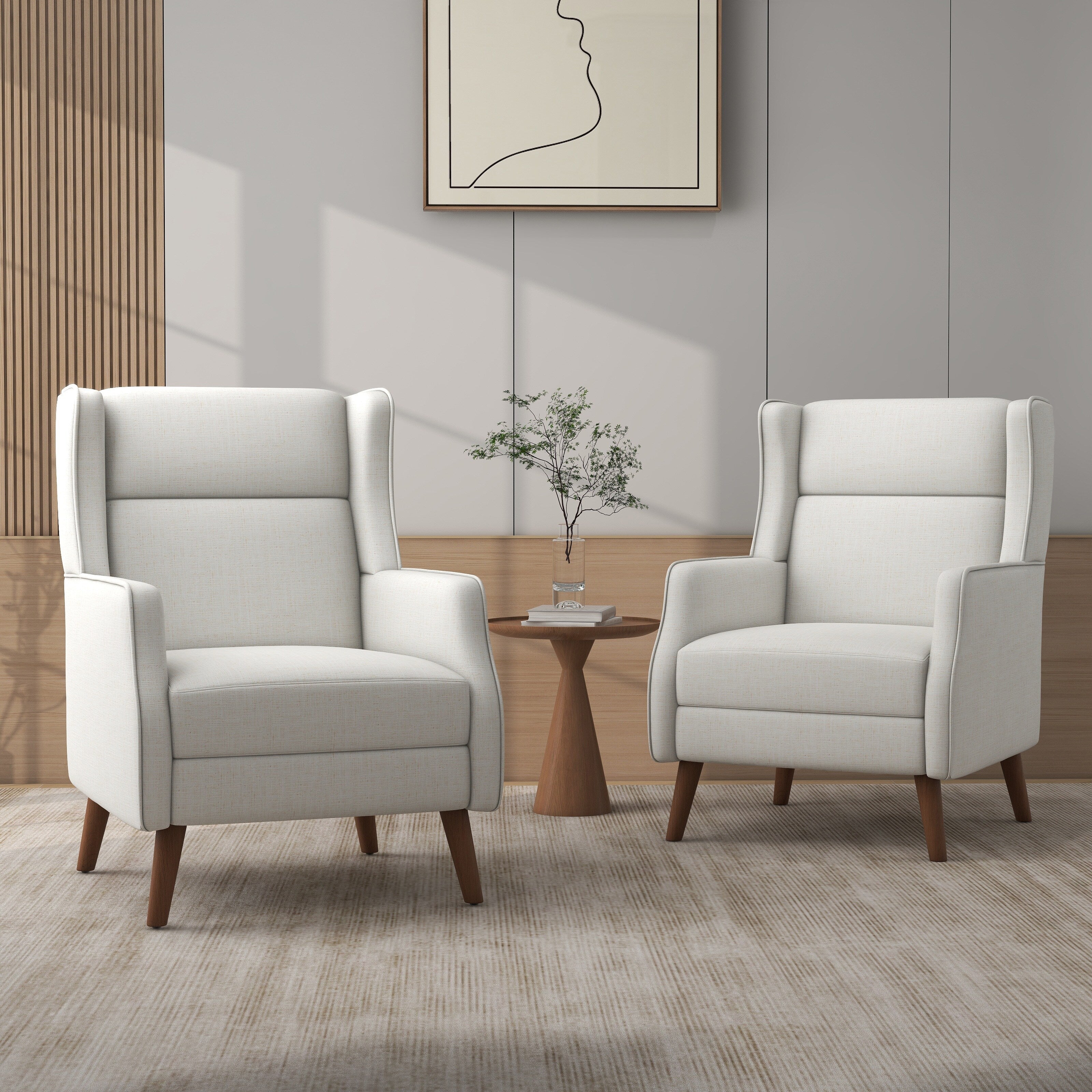 Modern High Back Cotton Linen Accent Chair Overstock