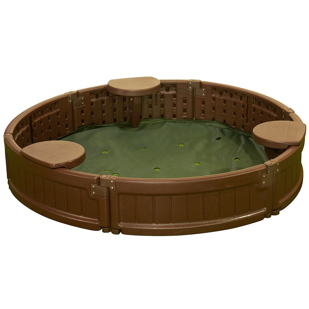 Modern Home 4ft Round All Weather Resistant Outdoor Sandbox Kit w/Cover, Durable All-Weather Circle Outdoor Play Box