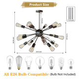 Modern Industrial 18 Lights Sputnik Chandelier with Adjustable Rods for Kitchen, Dining Room, Bedroom, Living Room, Hallway