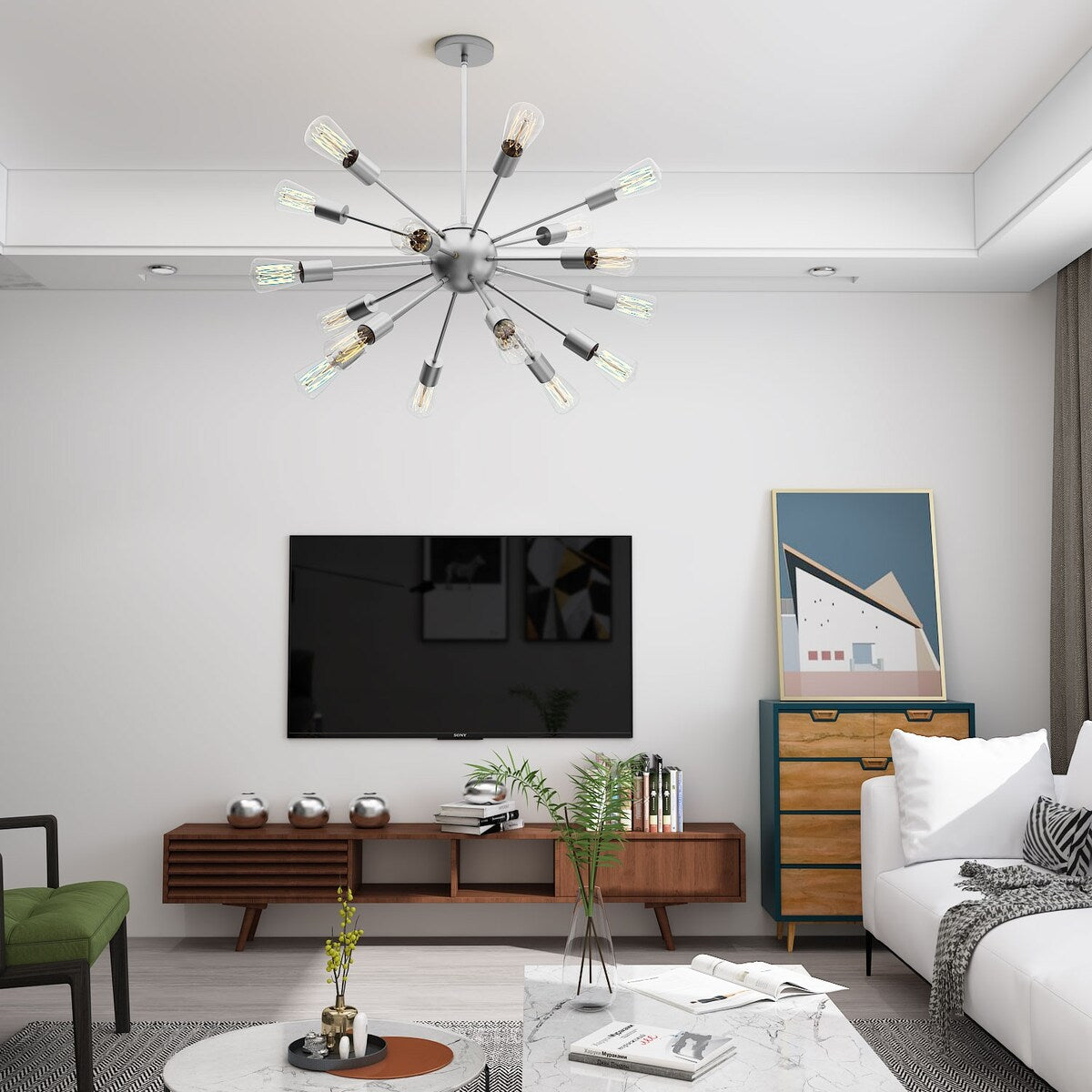 Modern Industrial 18 Lights Sputnik Chandelier with Adjustable Rods for Kitchen, Dining Room, Bedroom, Living Room, Hallway