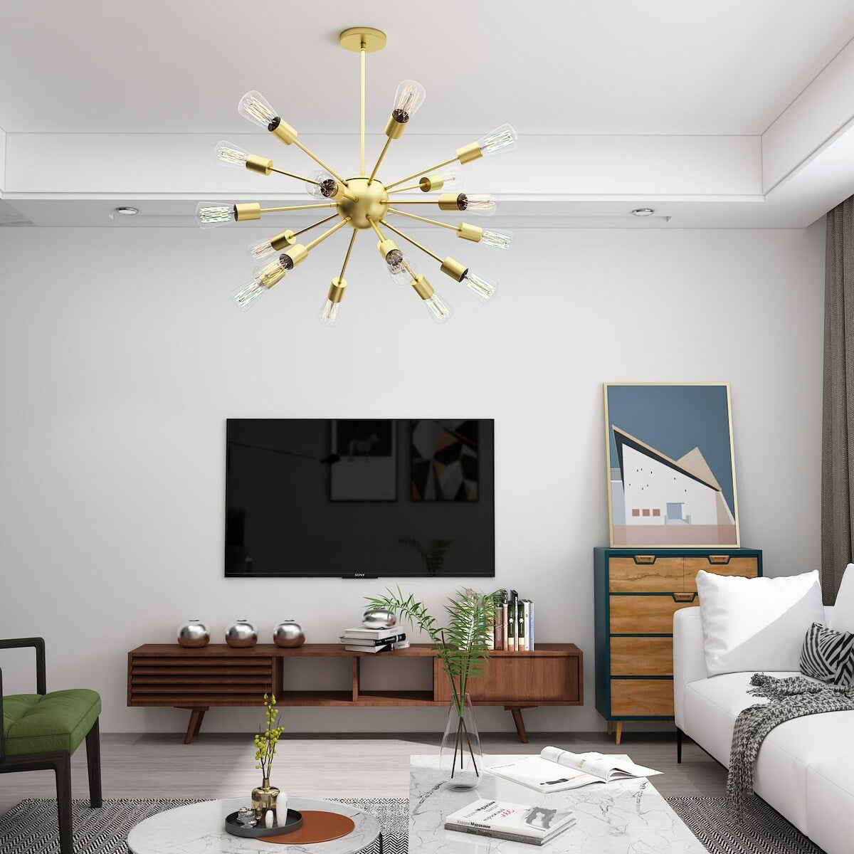 Modern Industrial 18 Lights Sputnik Chandelier with Adjustable Rods for Kitchen, Dining Room, Bedroom, Living Room, Hallway