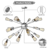 Modern Industrial 18 Lights Sputnik Chandelier with Adjustable Rods for Kitchen, Dining Room, Bedroom, Living Room, Hallway