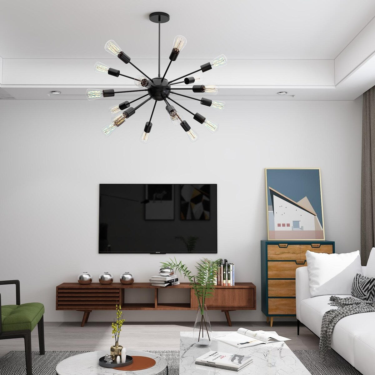 Modern Industrial 18 Lights Sputnik Chandelier with Adjustable Rods for Kitchen, Dining Room, Bedroom, Living Room, Hallway