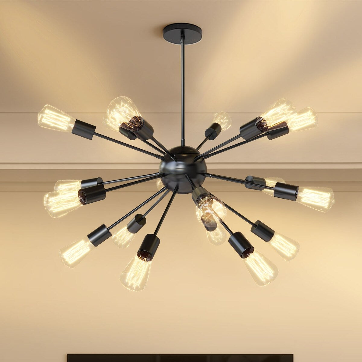 Modern Industrial 18 Lights Sputnik Chandelier with Adjustable Rods for Kitchen, Dining Room, Bedroom, Living Room, Hallway