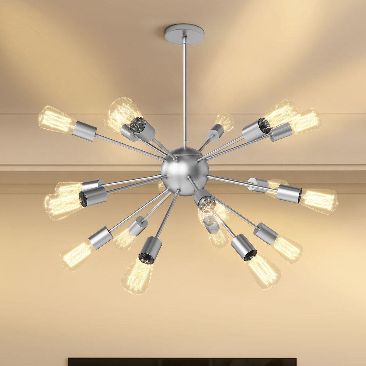 Modern Industrial 18 Lights Sputnik Chandelier with Adjustable Rods for Kitchen, Dining Room, Bedroom, Living Room, Hallway