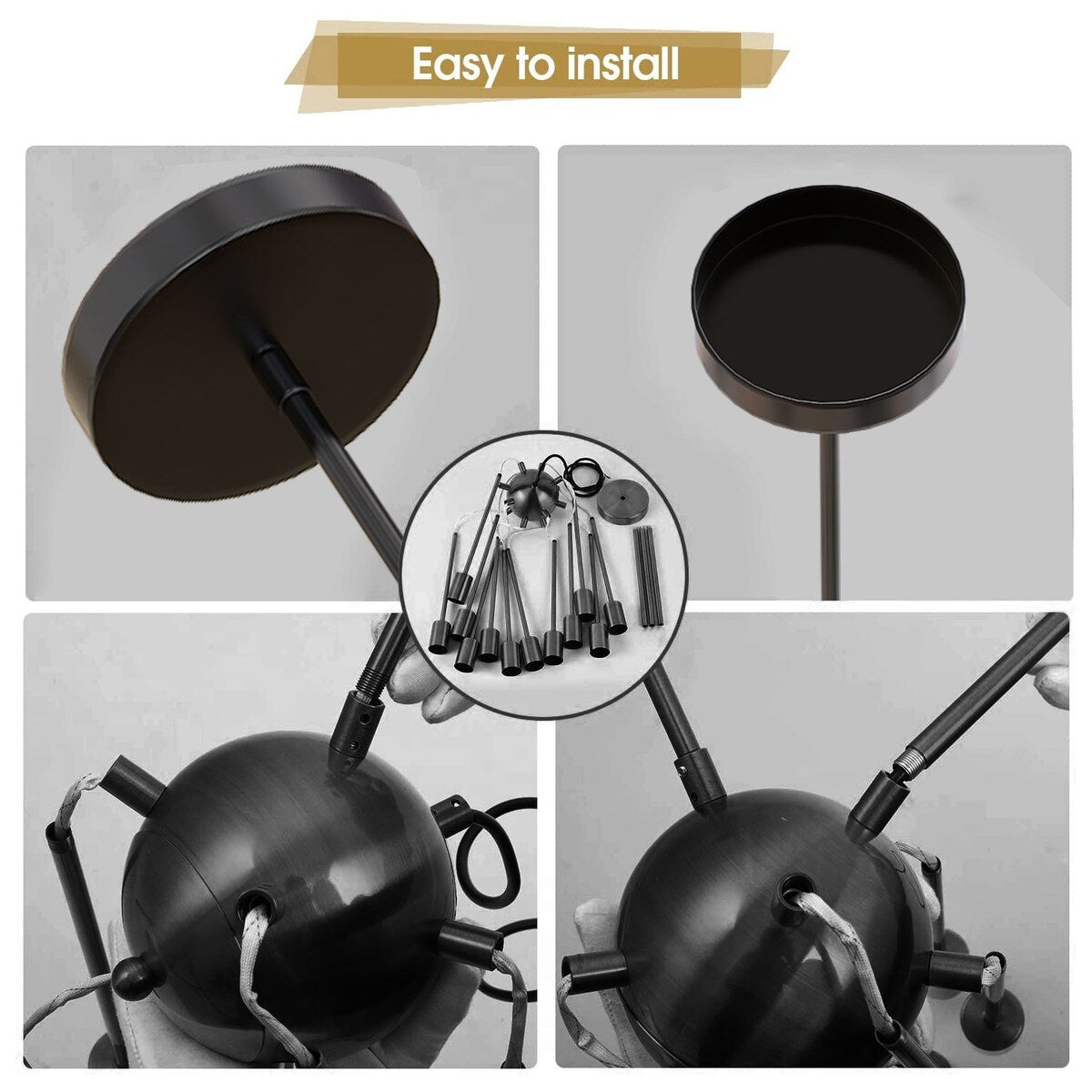 Modern Industrial 18 Lights Sputnik Chandelier with Adjustable Rods for Kitchen, Dining Room, Bedroom, Living Room, Hallway