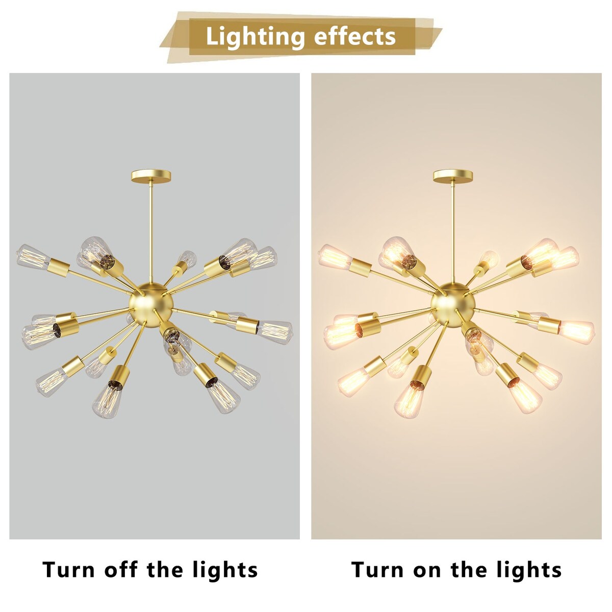 Modern Industrial 18 Lights Sputnik Chandelier with Adjustable Rods for Kitchen, Dining Room, Bedroom, Living Room, Hallway