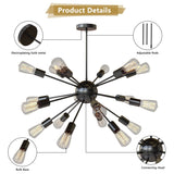 Modern Industrial 18 Lights Sputnik Chandelier with Adjustable Rods for Kitchen, Dining Room, Bedroom, Living Room, Hallway