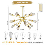 Modern Industrial 18 Lights Sputnik Chandelier with Adjustable Rods for Kitchen, Dining Room, Bedroom, Living Room, Hallway