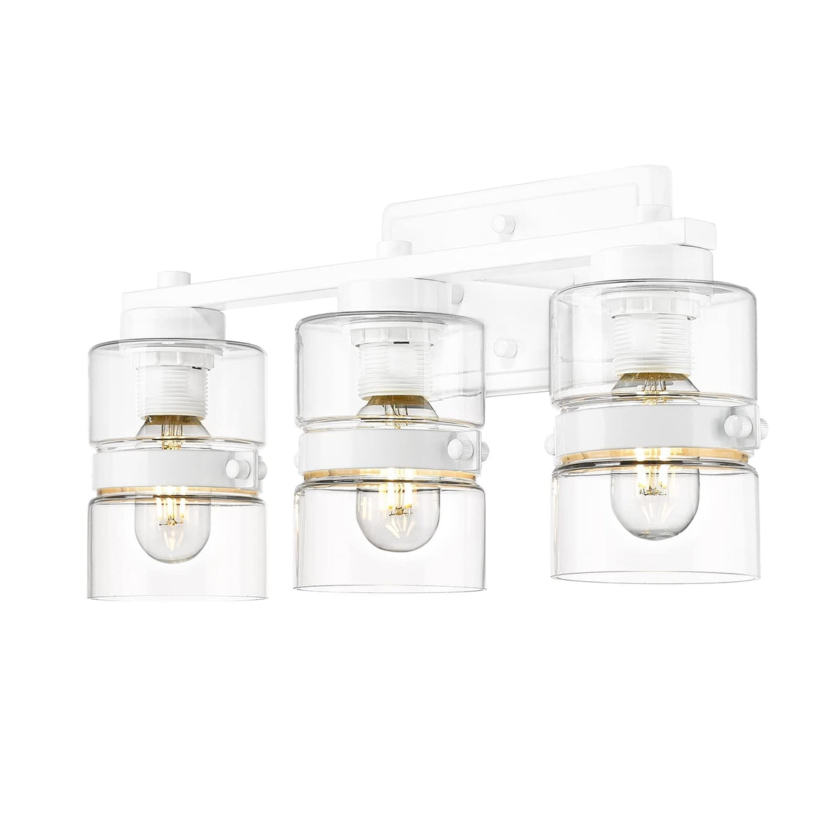 Modern Industrial 3-Light Bathroom Vanity Light with Clear Glass,White or Black and Gold Finish