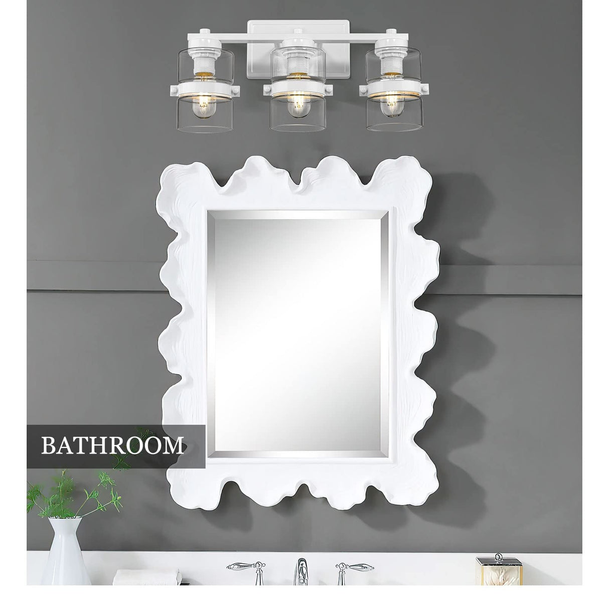 Modern Industrial 3-Light Bathroom Vanity Light with Clear Glass,White or Black and Gold Finish