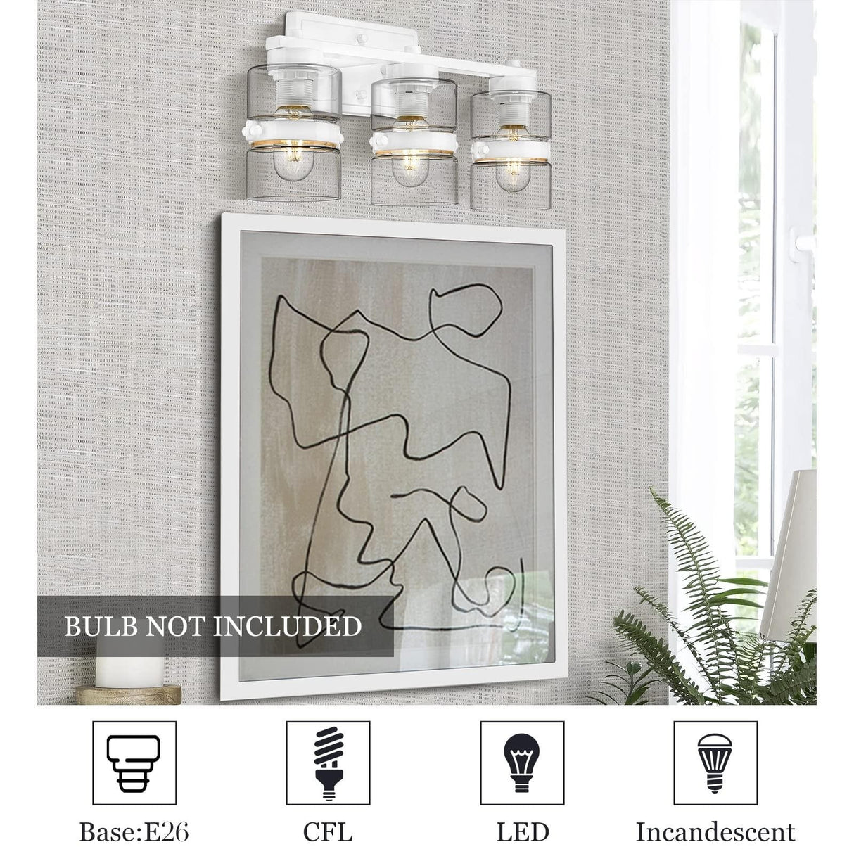Modern Industrial 3-Light Bathroom Vanity Light with Clear Glass,White or Black and Gold Finish