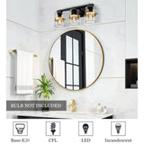 Modern Industrial 3-Light Bathroom Vanity Light with Clear Glass,White or Black and Gold Finish