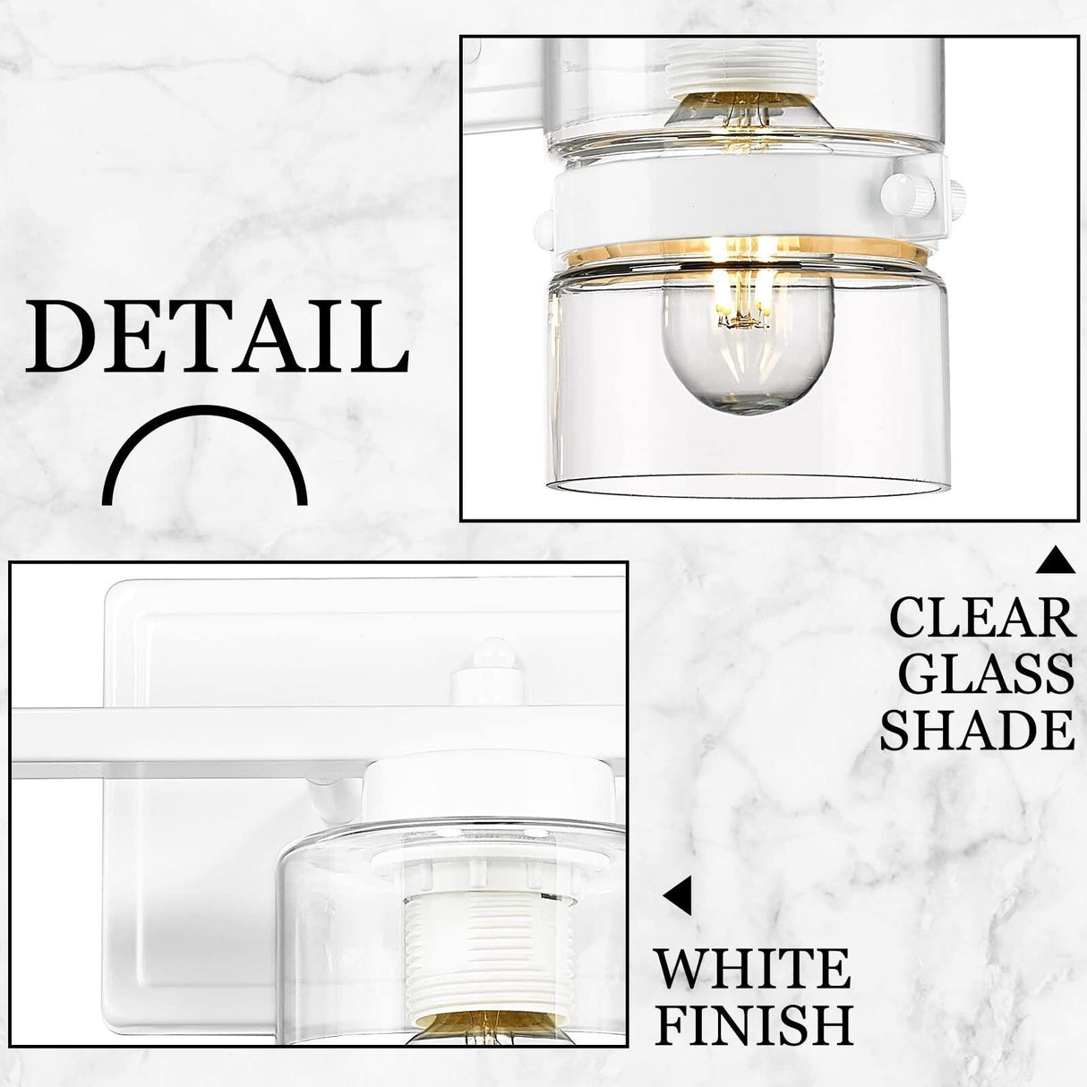 Modern Industrial 3-Light Bathroom Vanity Light with Clear Glass,White or Black and Gold Finish