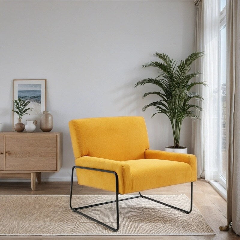 Modern Industrial Style Accent Arm Chair with Metal Frame, High Density Soft Single Lounge Chairs for Living Room, Black
