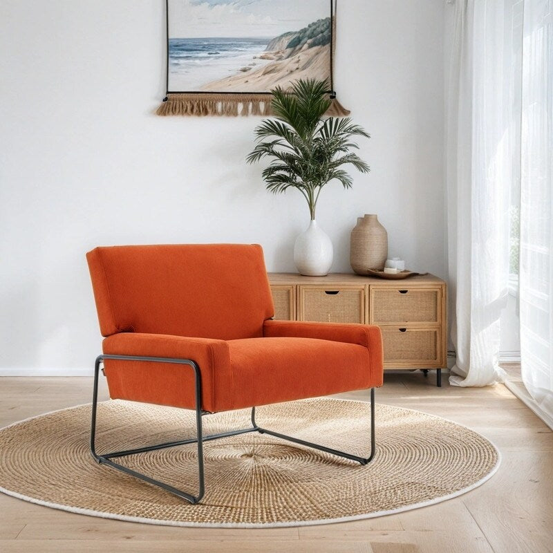Modern Industrial Style Accent Arm Chair with Metal Frame, High Density Soft Single Lounge Chairs for Living Room, Black