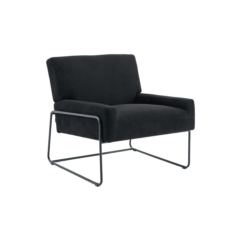 Modern Industrial Style Accent Arm Chair with Metal Frame, High Density Soft Single Lounge Chairs for Living Room, Black