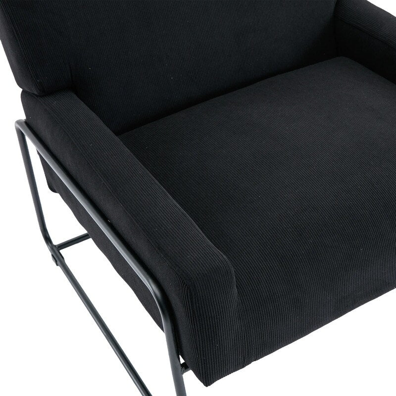 Modern Industrial Style Accent Arm Chair with Metal Frame, High Density Soft Single Lounge Chairs for Living Room, Black