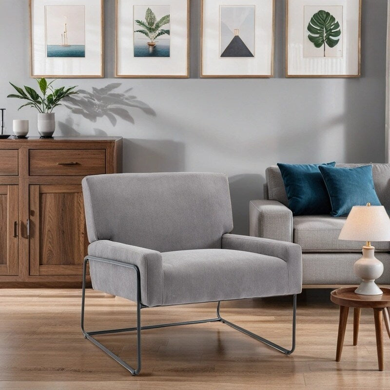 Modern Industrial Style Accent Arm Chair with Metal Frame, High Density Soft Single Lounge Chairs for Living Room, Black