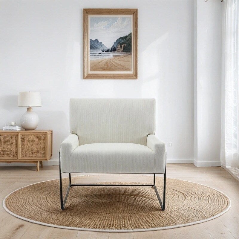 Modern Industrial Style Accent Arm Chair with Metal Frame, High Density Soft Single Lounge Chairs for Living Room, Black