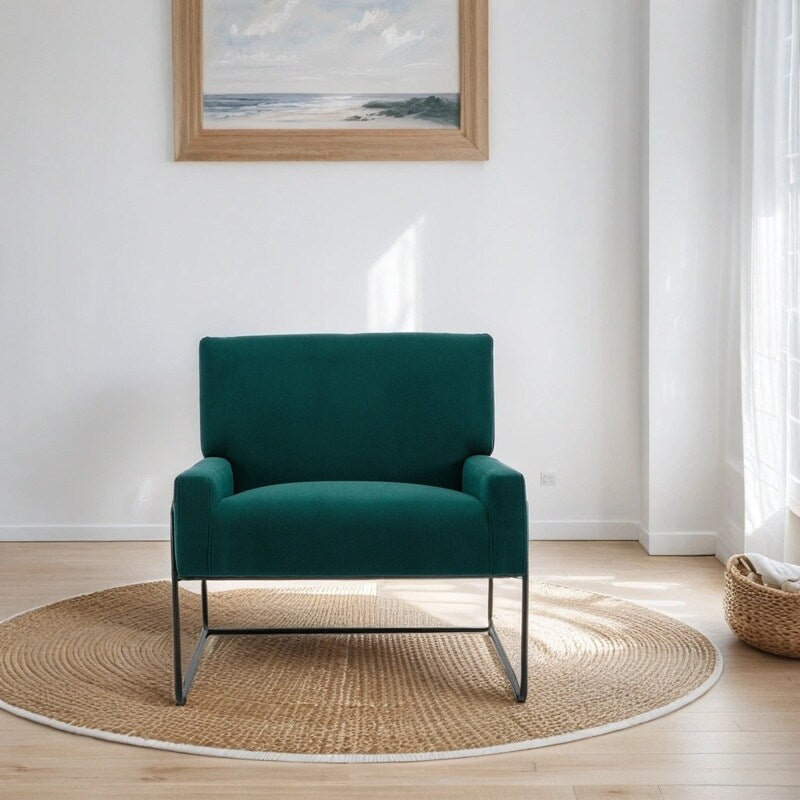 Modern Industrial Style Accent Arm Chair with Metal Frame, High Density Soft Single Lounge Chairs for Living Room, Black