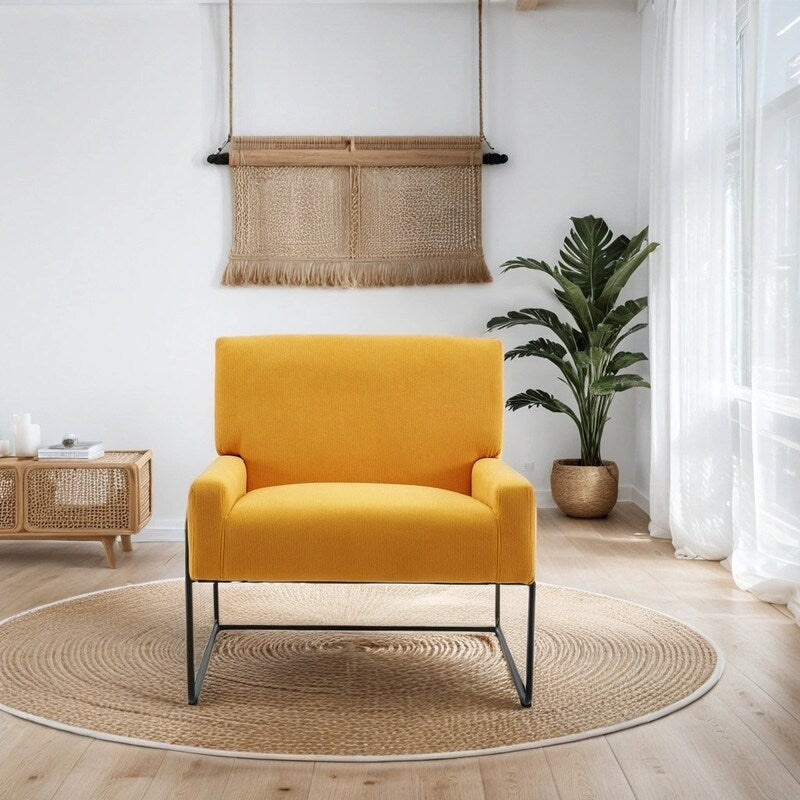 Modern Industrial Style Accent Arm Chair with Metal Frame, High Density Soft Single Lounge Chairs for Living Room, Black
