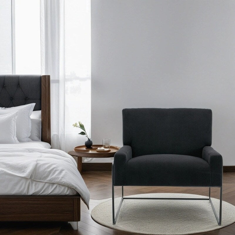 Modern Industrial Style Accent Arm Chair with Metal Frame, High Density Soft Single Lounge Chairs for Living Room, Black