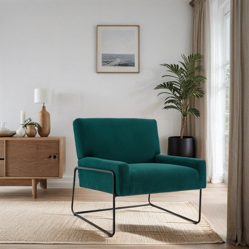 Modern Industrial Style Accent Arm Chair with Metal Frame, High Density Soft Single Lounge Chairs for Living Room, Black