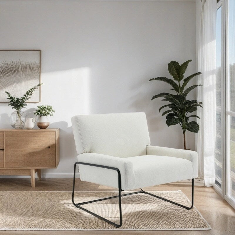Modern Industrial Style Accent Arm Chair with Metal Frame, High Density Soft Single Lounge Chairs for Living Room, Black