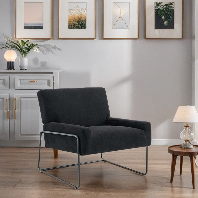 Modern Industrial Style Accent Arm Chair with Metal Frame, High Density Soft Single Lounge Chairs for Living Room, Black