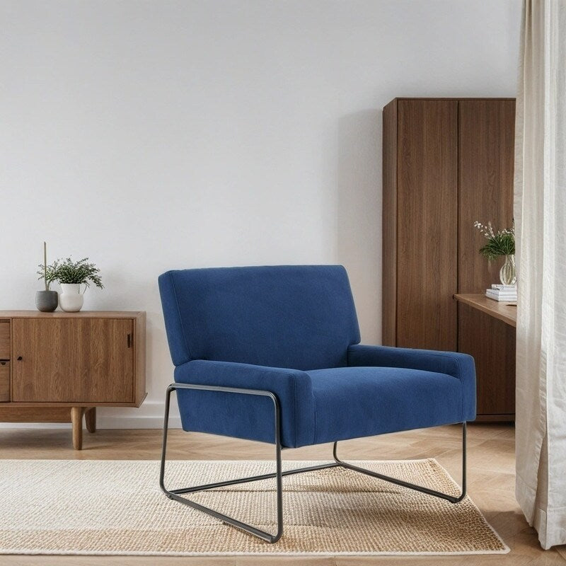 Modern Industrial Style Accent Arm Chair with Metal Frame, High Density Soft Single Lounge Chairs for Living Room, Black