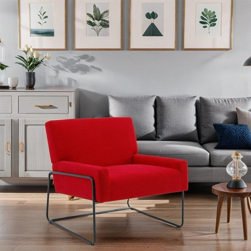Modern Industrial Style Accent Arm Chair with Metal Frame, High Density Soft Single Lounge Chairs for Living Room, Black