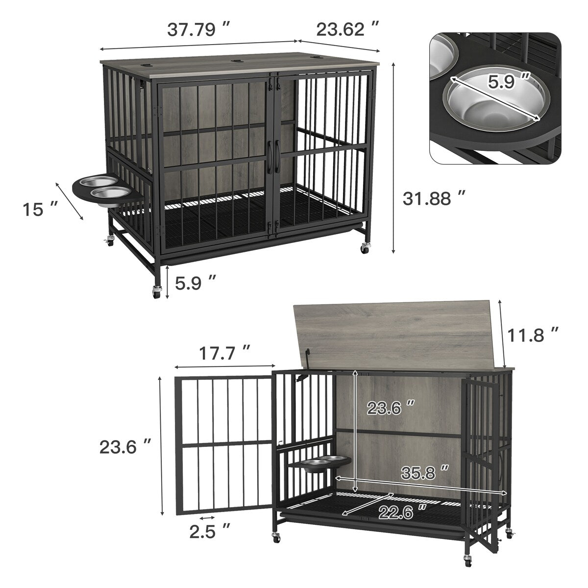 Modern Kennel Dogs room，Multi-Purpose Rremovable Ttray, Double-Door Dog House, lift Panel