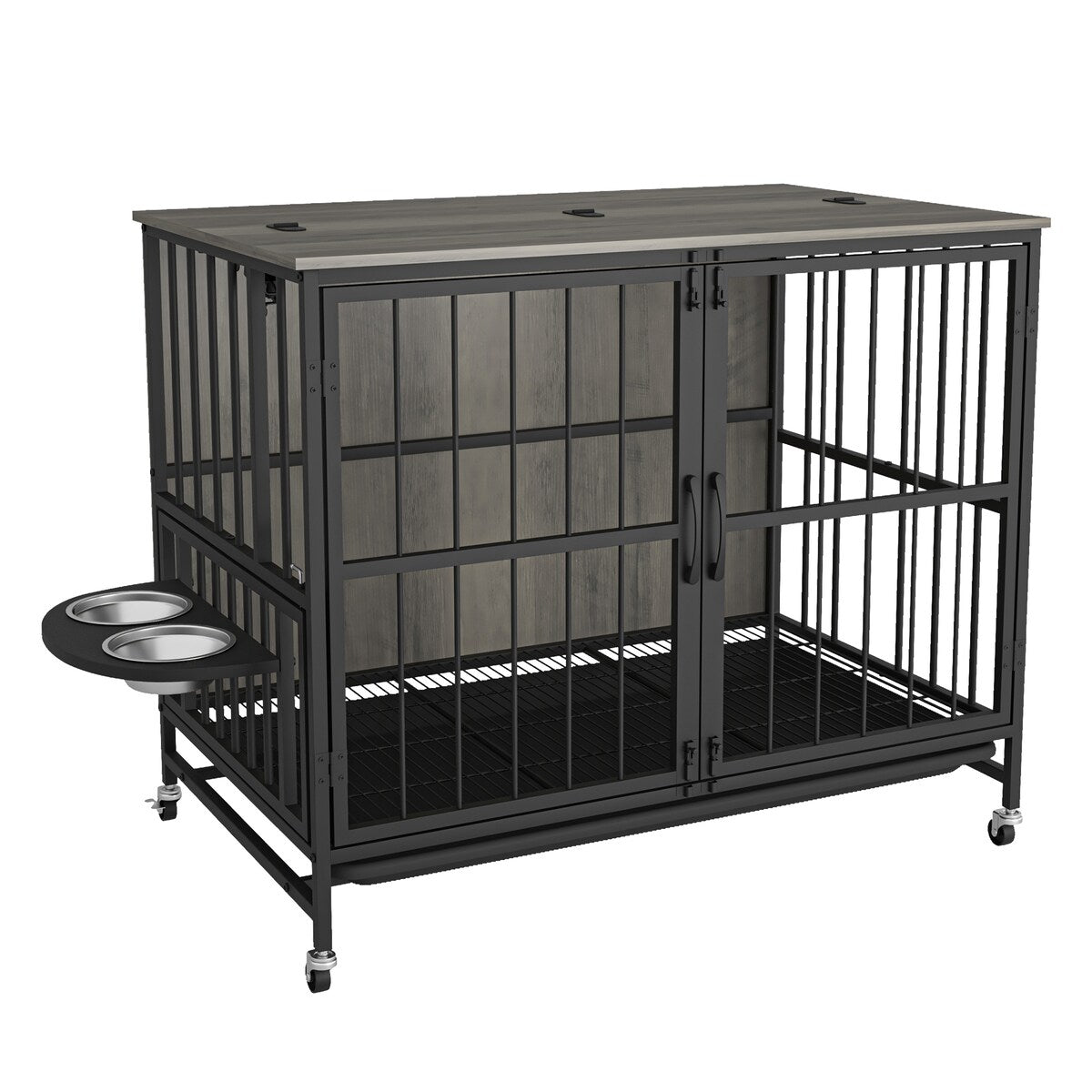 Modern Kennel Dogs room，Multi-Purpose Rremovable Ttray, Double-Door Dog House, lift Panel