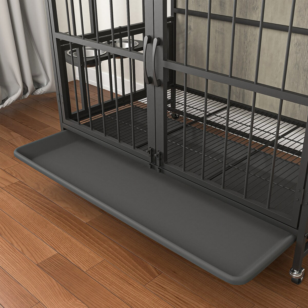 Modern Kennel Dogs room，Multi-Purpose Rremovable Ttray, Double-Door Dog House, lift Panel